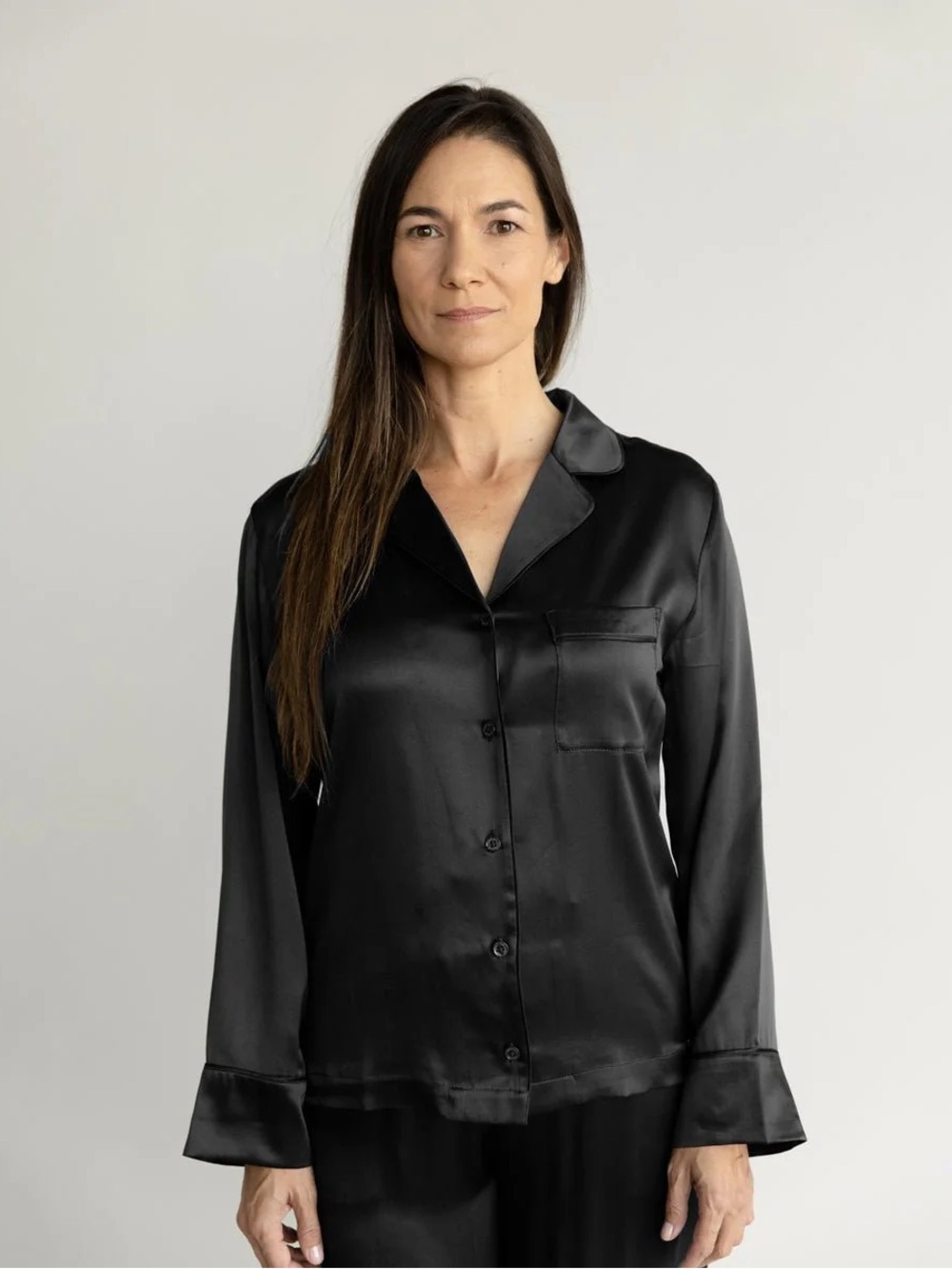 Cozy Earth Women’s 100% Silk Button Front Pajama Top Black NWT Size L $251